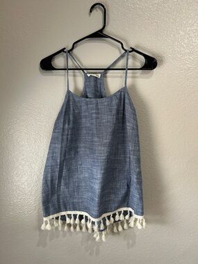twenty second Blue Chambray Tassel-Hem Racerback Camisole Sz S Boho TC0193